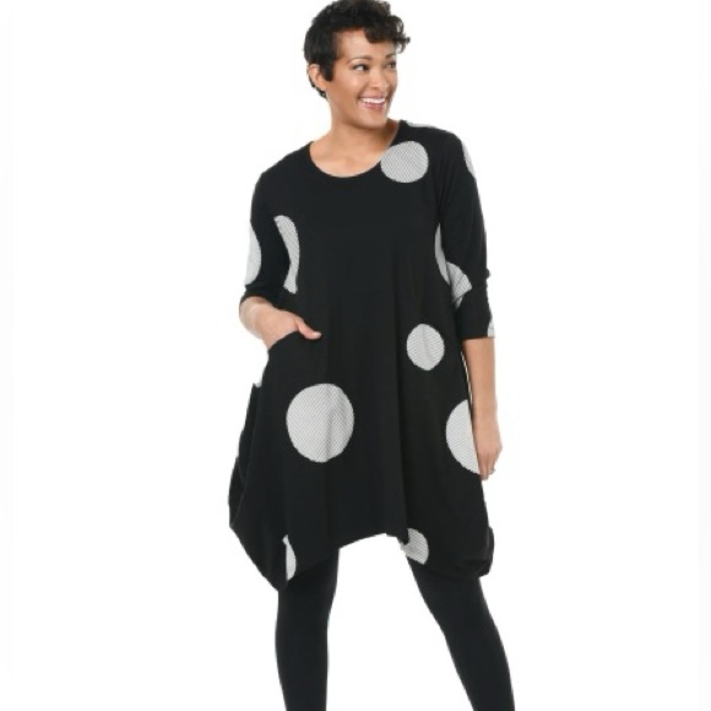 Snapdragon & Twig Black Jersey Dress with White Dots